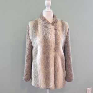 D'Esprit By Dubrowsky & Perlbinder Faux Fur Jacket Tan/Brown Size Large Vintage